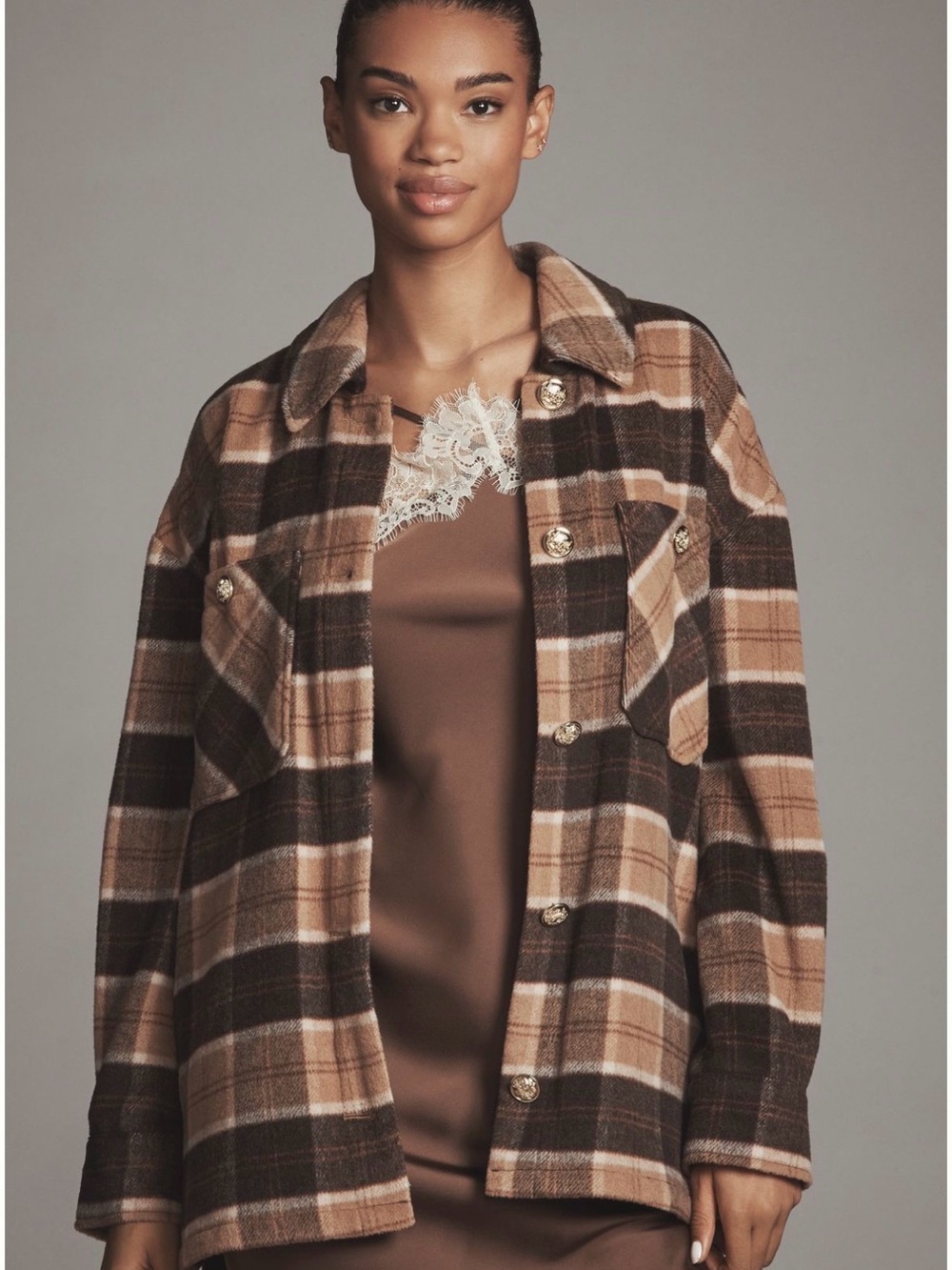 avec les filles oversized plaid wool blend shacket